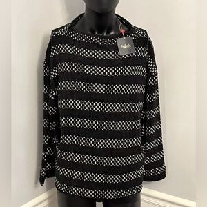 NWT Rafaella Chenille Black White Striped Sweater Women's Size 1X